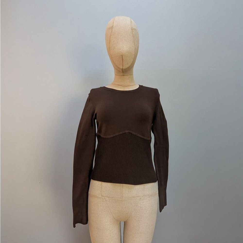 Babaton Scupt Empire Knit Brown Crew Neck Knit Sweater - Medium - Picture 2 of 9